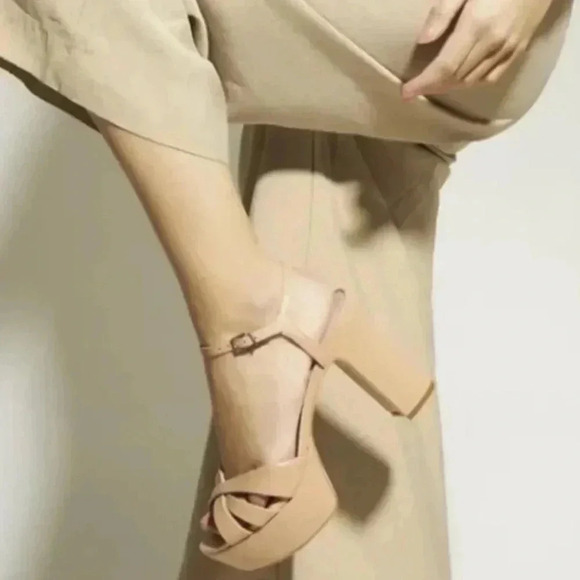 Schutz Keefa Nude Suede Platform Sandals - Picture 4 of 7